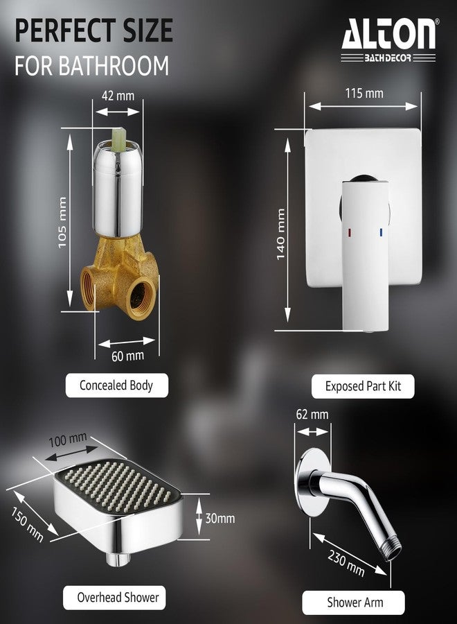 ALTON EDG14037, Brass, Single Lever Bathroom Concealed Shower System with Overhead Shower and Arm | Silver - Image 2